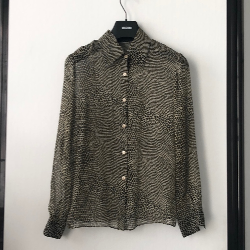 Silk Blouse Black on Beige Print 8
